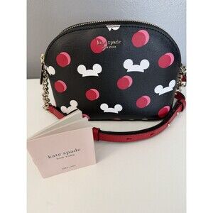 KATE SPADE NY Disney Park Black Leather Purse Camera Bag Pouch, Minnie NWOT